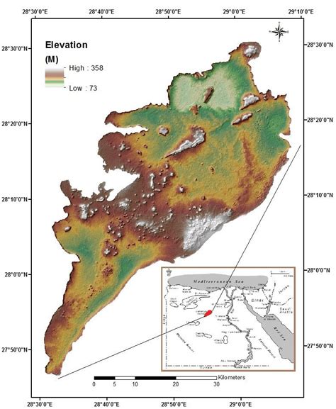 Location map of Bahariya Oasis showing topography of the studied area ...