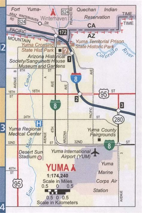 Yuma AZ road map, free printable map highway Yuma city surrounding area