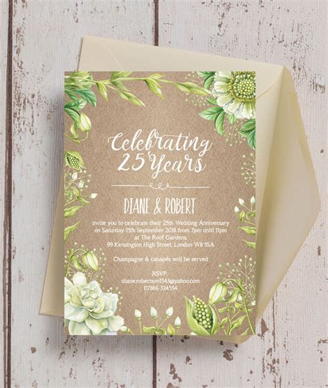 Rustic Greenery 25th / Silver Wedding Anniversary Invitation from £1.00 ...