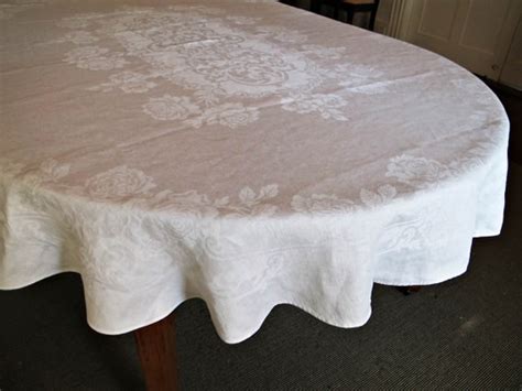 Oval Oblong Banquet Tablecloth Vintage Damask Linen