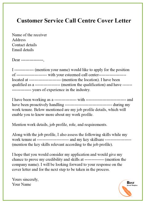 Call Centre Cover Letter - Format, Sample & Examples