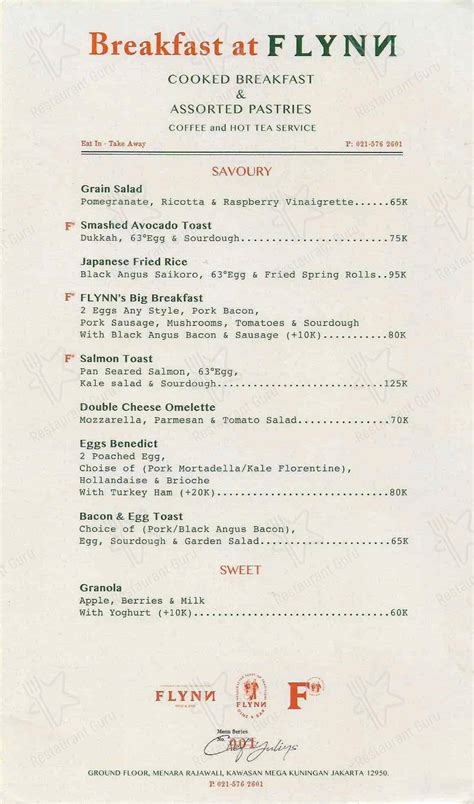 Menu at FLYNN Dine & Bar, Jakarta