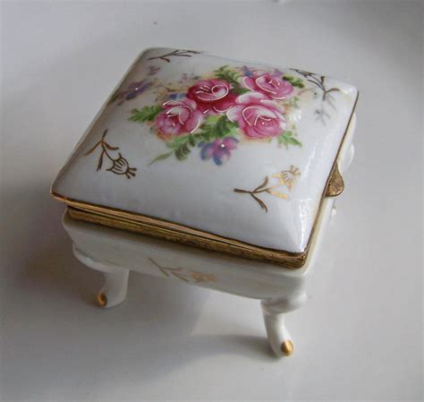 Vintage Porcelain Trinket Box - Floral Design