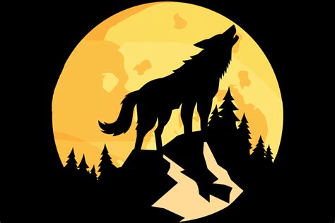 Moon Wolf Howling Mountain Trees Graphic by SunandMoon · Creative Fabrica