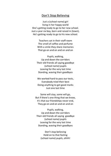 Year 6 Leavers' Song - Don't Stop Believing by odsbods - Teaching Resources - Tes