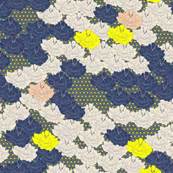 Stitch Flowers Yellow Polkas wallpaper - candyjoyce - Spoonflower