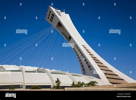 The Montreal Tower at the Olympic Stadium park in summer, Montreal ...