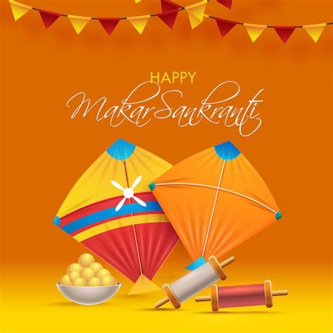 Premium Vector | Happy makar sankranti poster design with kites