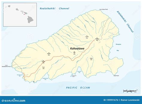 Vector Map of the Smallest Island in the Hawaiian Archipelago, Kahoolawe, Hawaii Stock Vector ...