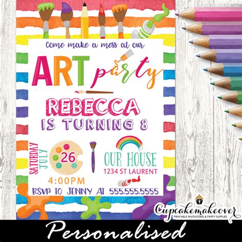 Paint Splatter Invitations, Art Themed Birthday - Cupcakemakeover