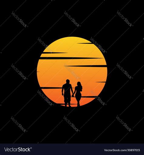 Couple with sunset background Royalty Free Vector Image