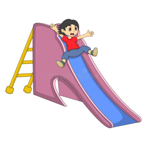 Little Boy Playing on a Slide Cartoon Stock Vector - Illustration of ...