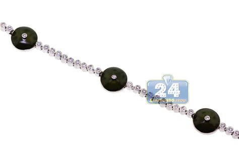 Womens Diamond Green Evil Eye Bracelet 14K White Gold 0.85 ct