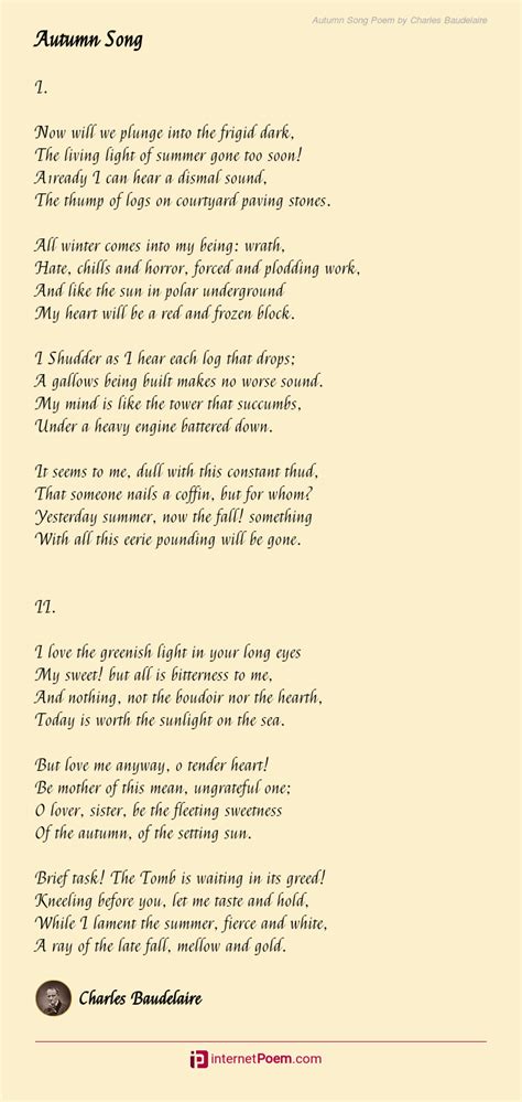 Autumn Song Poem by Charles Baudelaire