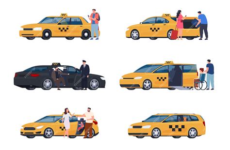 Premium Vector | Taxi transport for transporting passengers on city streets different types of ...