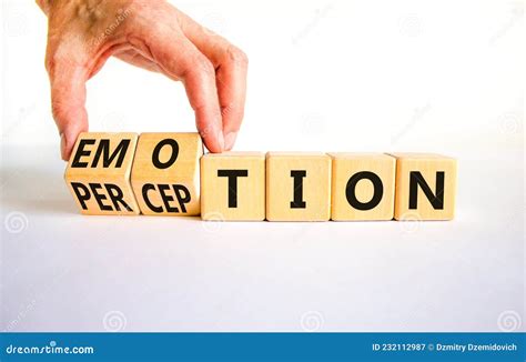 Emotion and Perception Symbol. Businessman Turns Wooden Cubes and ...