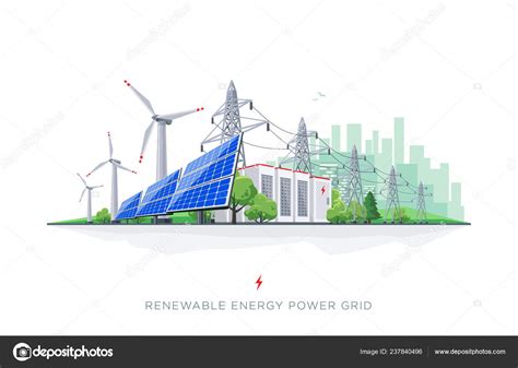 Renewable Energy Smart Power Grid System Flat Vector Illustration Solar ⬇ Vector Image by ...