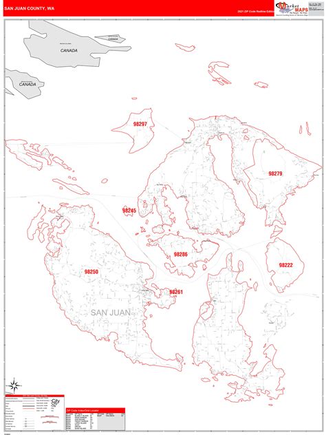 San Juan County, WA Zip Code Wall Map Red Line Style by MarketMAPS - MapSales