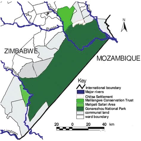 Map of Gonarezhou National Park and the local communities. | Download ...