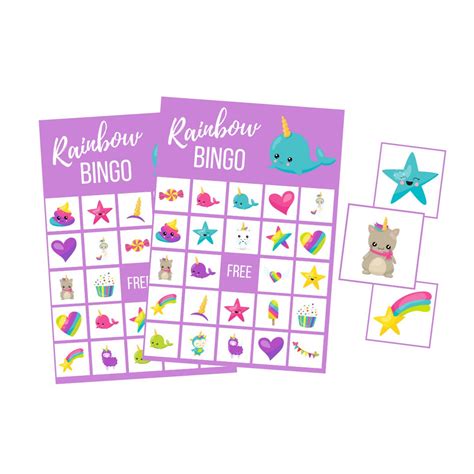 Printable Rainbow BINGO Game, Unicorn Digital Download, Narwhal Instant Download, Under the Sea ...