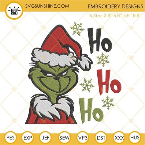 Ho Ho Ho Grinch Christmas Embroidery Design File