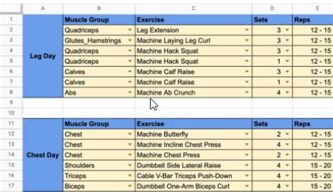 5 Free☝️ Google Sheets Workout Templates - Spreadsheet Daddy