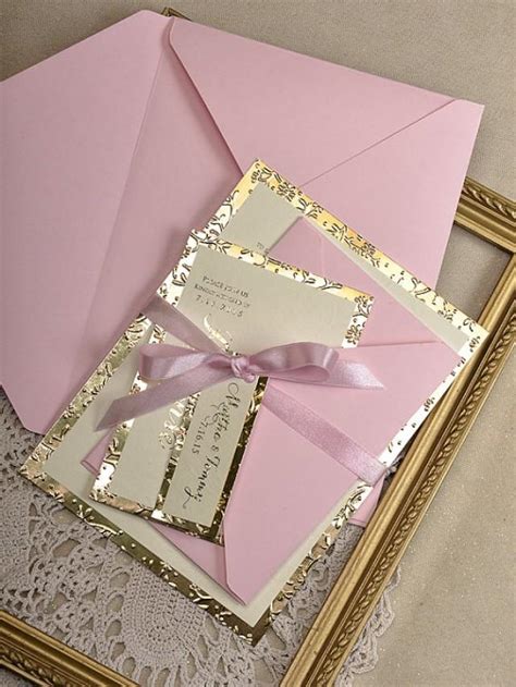 Gold And Pink Wedding Invitation - Wedding Gold Embossed Invitations #2218350 - Weddbook