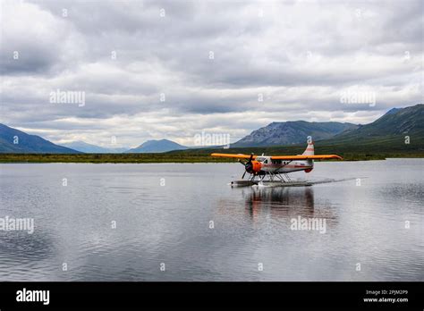 USA, Alaska, Kotzebue, Noatak River. Float plane on the Noatak River ...