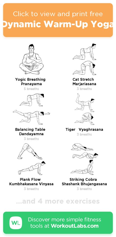 Dynamic Warm-Up Yoga – click to view and print this illustrated exercise plan created with # ...