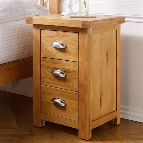 Woburn Oak Wooden 3 Drawer Large Bedside Table