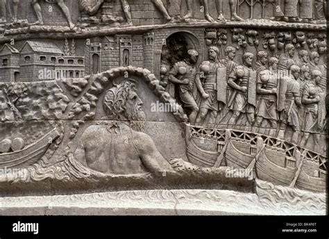 Detail of Trajan's Column in Rome, showing the Danube river god Stock Photo - Alamy