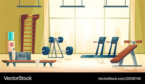 City sport club gym interior cartoon Royalty Free Vector