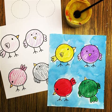 PreK Painting, Little Birdies. Lesson and circle template available. # ...