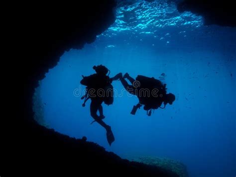 Man Underwater Photographer Scuba Diving Cave Stock Image - Image of ...