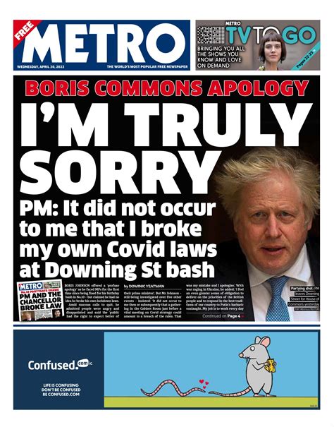 Metro Newspaper UK on Twitter: "Wednesday's front page: I'M TRULY SORRY ...