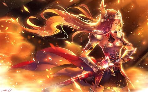 1080x2340px | free download | HD wallpaper: Anime girl, golden warrior ...