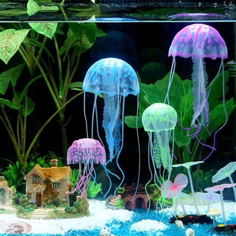 2018 Hot New Glowing Effect Fish Tank Decor Aquarium Artificial Silicone Jellyfish Mini ...