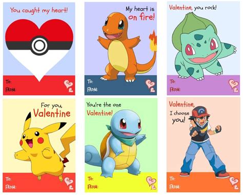 Free Printable Pokemon Valentine's Day Cards - 6 Designs with Lollipops ...