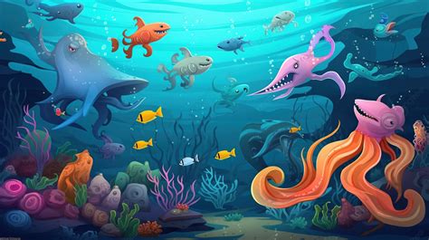 Colorful Underwater Scene With Many Colorful Fish And Animals Background, Pictures Of Under The ...