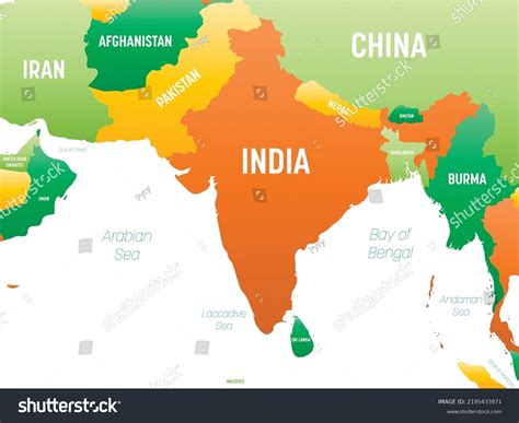 South Asia Detailed Political Map Lables Stock Vector (Royalty Free ...