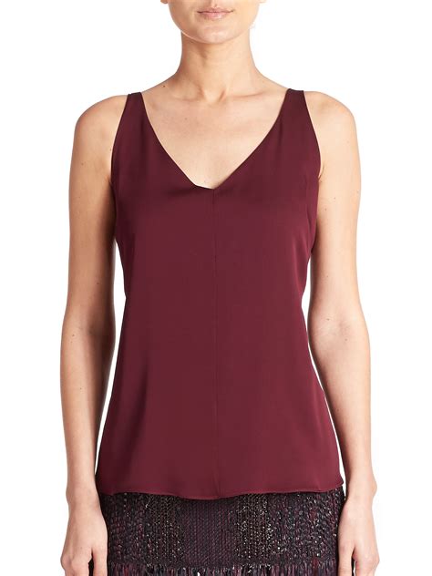 MILLY Stretch Silk V-neck Tank Top in Burgundy (Red) - Lyst