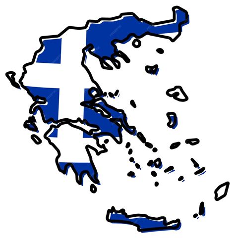 Premium Vector | Simplified map of greece outline, with slightly bent flag under it.