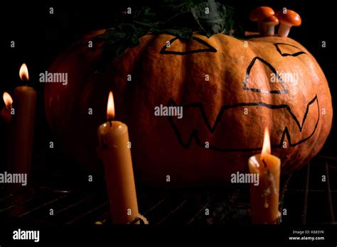 pumpkin for Halloween with candles Stock Photo - Alamy