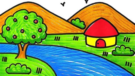 most simple scenery drawing with brush sketch pens for All | scenery ...