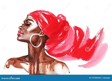 Watercolor Portrait of African Woman Stock Illustration - Illustration of bright, isolated ...