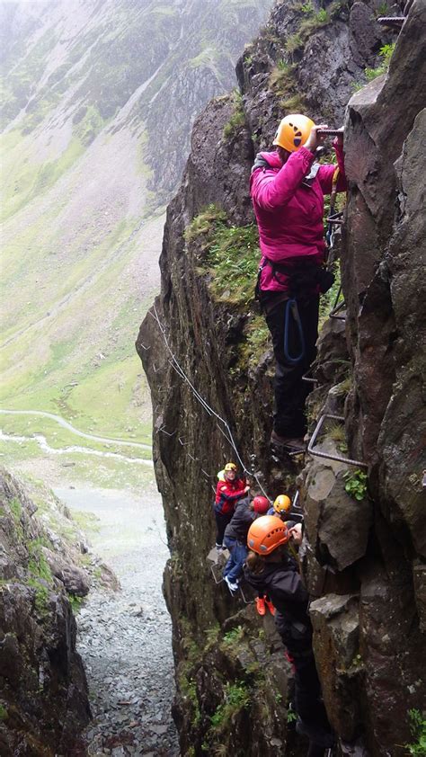 The Via Ferrata at Honister Slate Mine, Lake District, England - check out the casual footwear ...