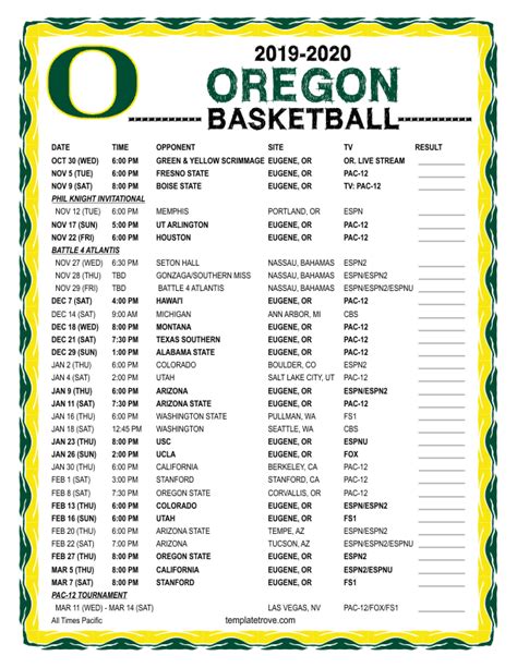 2023 Oregon Schedule – Printable Template Calendar