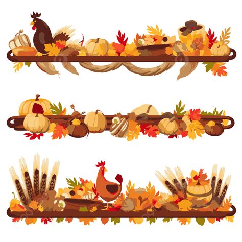 Thanksgiving Borders Vector, Sticker Clipart Four Thanksgiving Banners With Pumpkin Cartoon ...