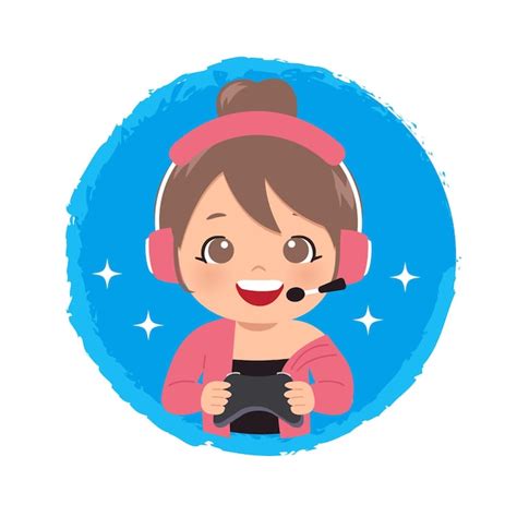 Premium Vector | Cute gamer girl logo holding a joystick to play online ...