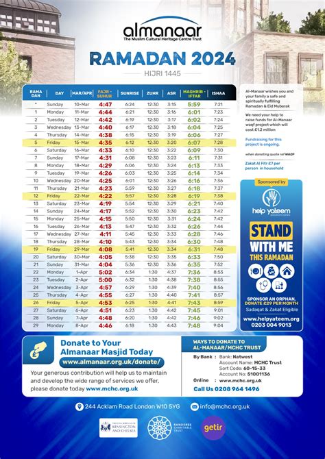 Ramadan Timetable 2024 | Al-Manaar